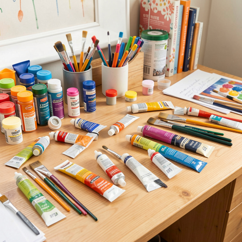 Craft workspace with colorful supplies and tools
